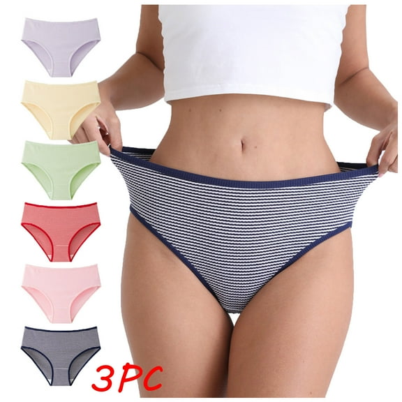 Fesfesfes Women'S Underwear 3PC Women Everyday Conservative Ventilate Middle Waist Stripe Underwear Panties