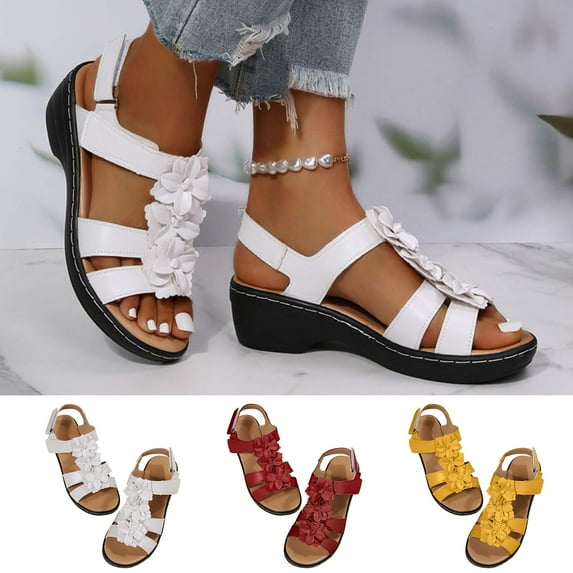 Fesfesfes Women Sandals Summer Ladies Slippers Casual Women's Shoes Roman Casual Wedges Flower Sandals 4.5(35)