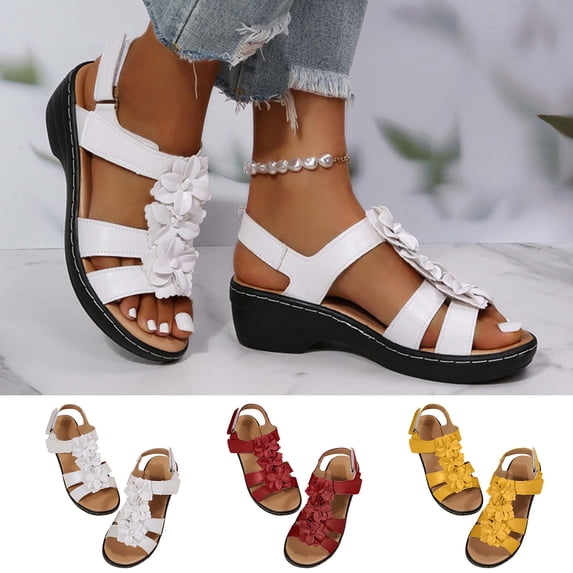 Fesfesfes Women Sandals Summer Ladies Slippers Casual Women's Shoes Roman Casual Wedges Flower Sandals 5.5(36)