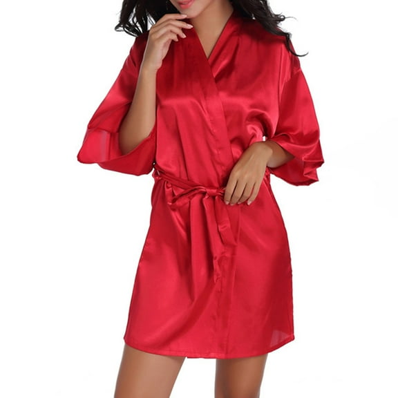 Fesfesfes Women Satin Robe Short Lightweight Bathrobe Open Front Sleeveless Nightgown Homewear for Women's Ladies Girls Casual Party Wear Evening Dress Home Sleepwear(Hot Pink#2,S)