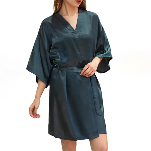 Fesfesfes Women Satin Robe Short Lightweight Bathrobe Open Front Sleeveless Nightgown Homewear for Women's Ladies Girls Casual Party Wear Evening Dress Home Sleepwear(Army Green,S)