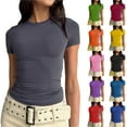 thumbnail image 1 of Fesfesfes Women Shirt Women's Short Sleeve Solid Color Basics Crewneck Casual Top Pullover T-shirt T Shirt Pack 3XL(US:14), 1 of 9