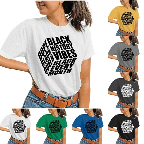 Fesfesfes Women Shirts Women's Casual Letter Print Pullover Short Sleeve T-Shirt Tops Shirt Womens Tanks XL(US:10)