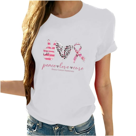 Fesfesfes Women Shirts Women's Fashion Casual Round Neck Printed Short Sleeved T-shirt Top Womens T Shirts S(US:4)