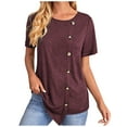 thumbnail image 1 of Fesfesfes Women Shirts Women's Summer Color Fold Irregular Button Round Neck Sleeve Short Temperament Tops Short Sleeve Tshirts Shirts for Women 4(S), 1 of 8