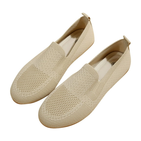 Fesfesfes Women Shoes Casual Round Toe Flying Woven Color Mesh Surface Shallow Mouth Casual Flat Shoes 40(7.5)