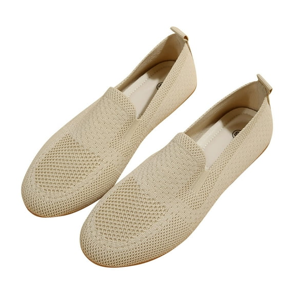 Fesfesfes Women Shoes Casual Round Toe Flying Woven Color Mesh Surface Shallow Mouth Casual Flat Shoes 40(7.5)