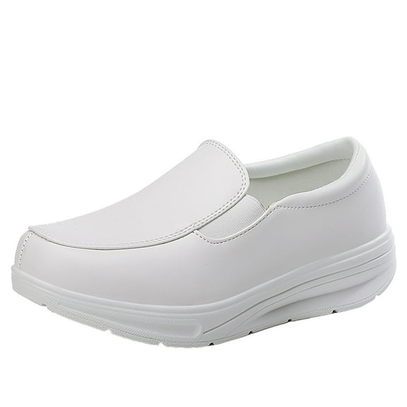 Fesfesfes Women Shoes Round Toe Season Soft Cushion Nurse Shoes White Slope Heel Pregnant Shoes Mother's Shoes Work Shoes 35(4.5)