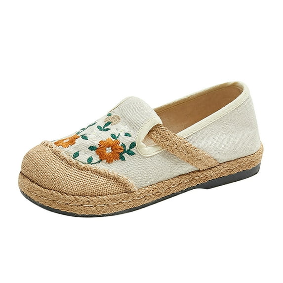 Fesfesfes Women Shoes Round Toe Ethnic Style Embroidered Lightweight Shoes Soft Comfortable And Breathable Retro Shoes 36(5-5.5)
