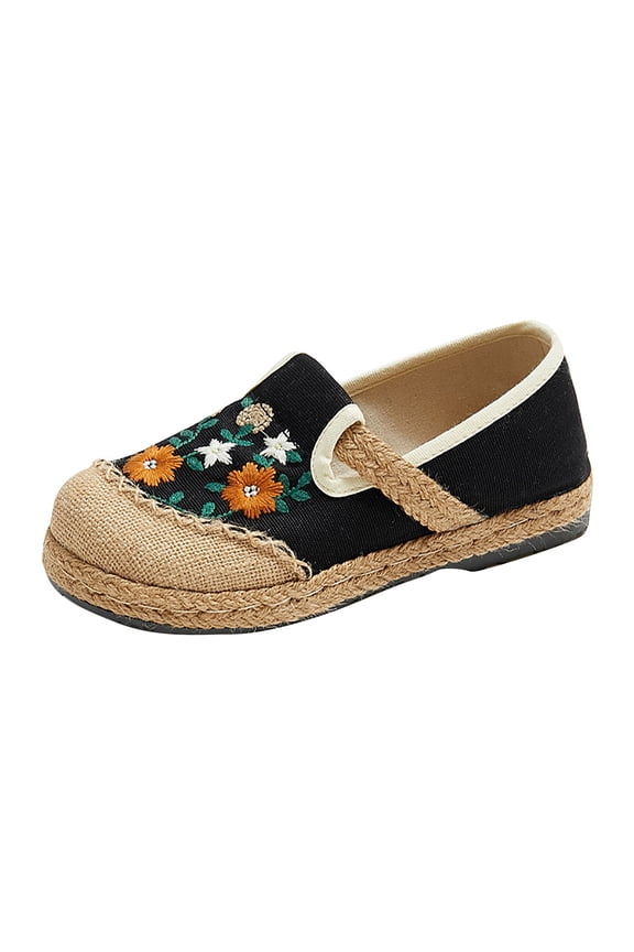 Women Shoes Round Toe Ethnic Style Embroidered Lightweight Shoes Soft Comfortable And Breathable Retro Shoes 40(7-7.5)