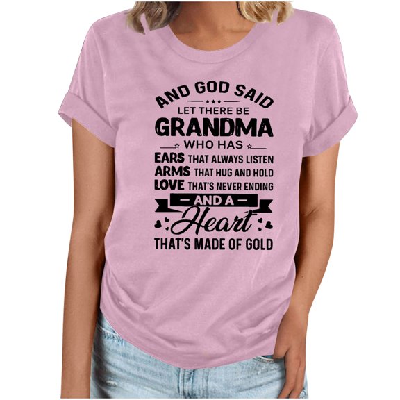 Fesfesfes Women Short Sleeve Tshirt GRANDMA Women's Top Printed Round Neck Short Sleeved T-shirt Short Sleeved Round Neck Top/shirt Tees Women 2XL(US:12)