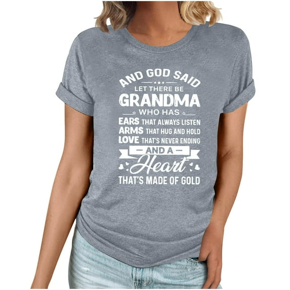 Fesfesfes Women Short Sleeve Tshirt GRANDMA Women's Top Printed Round Neck Short Sleeved T-shirt Short Sleeved Round Neck Top/shirt Tees Women M(US:6)