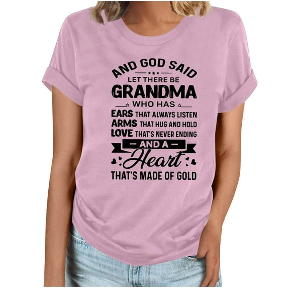 Fesfesfes Women Short Sleeve Tshirt GRANDMA Women's Top Printed Round Neck Short Sleeved T-shirt Short Sleeved Round Neck Top/shirt Tees Women XL(US:10)