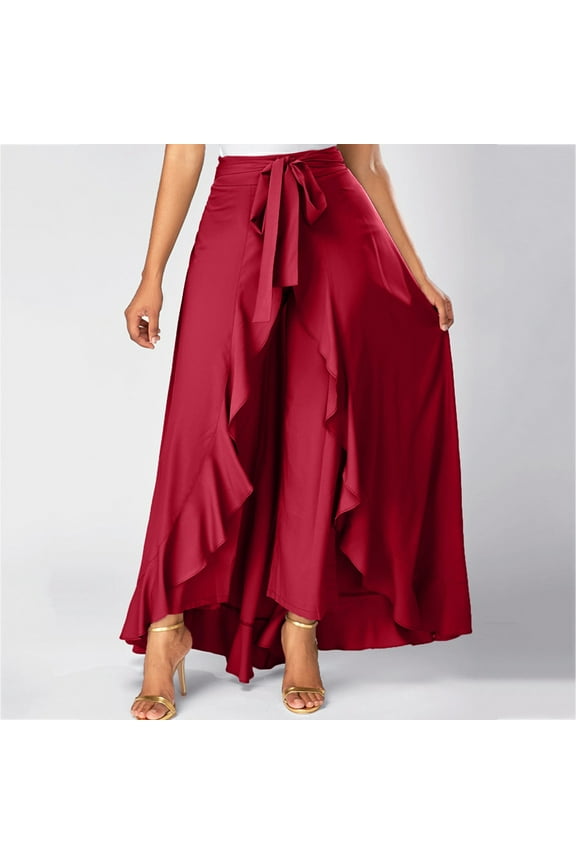 Women Skirt Casual Hakama Irregular Leaf Bow High Waist Long Culottes Skirt or