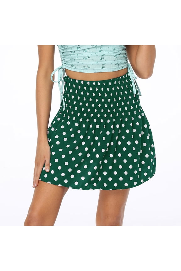 Women Skirt High Waist Dot Print Mini Skirt Elasticity Waist A-Line Short Skirt Plus Size $10