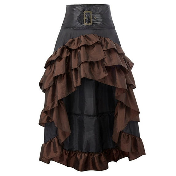 Fesfesfes Women Skirt Middl Ages Ruffles Punk Gothic Splicing Irregular Ankle-Length Cupcake Skirt Sale or Clearance