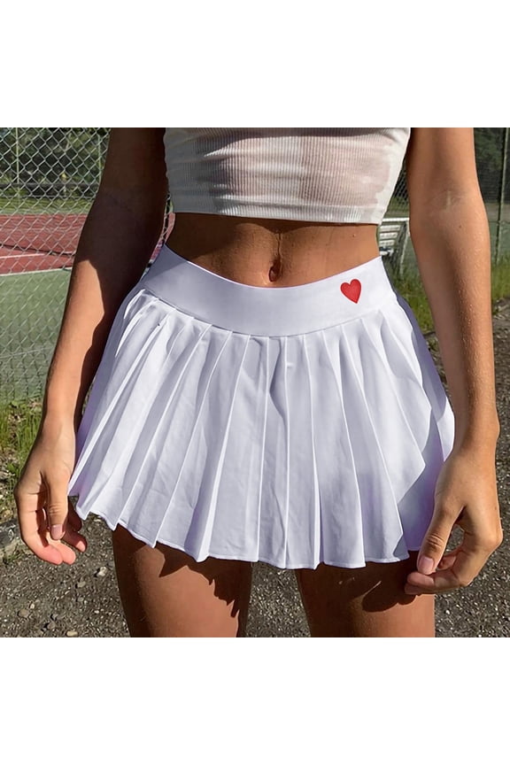 Women Skirt Cute Pattern Skirt Thin Short Side Zipper Pleated Skirt Tops on