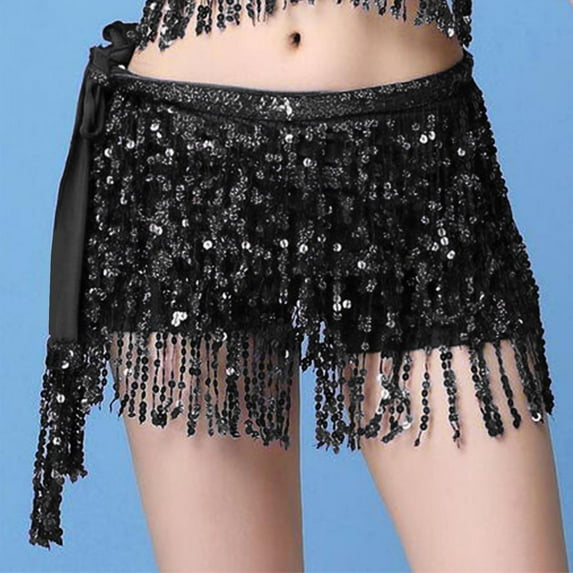 Fesfesfes Women Skirt Sexy Hip Scarf Sequined Tassel Waist Scarf Adult Female Belly Dance Dress Bandage Waist Chain Skirt Under $10