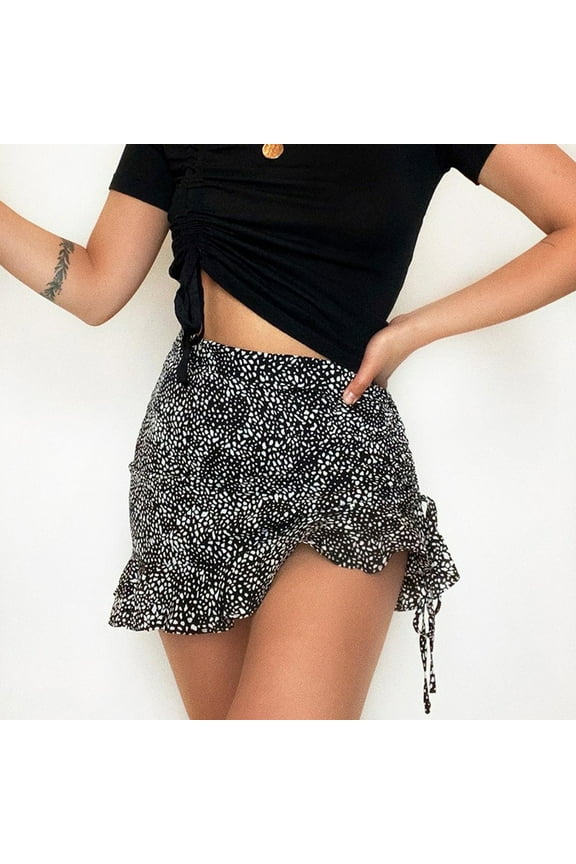 Women Skirt Leopard Printing Pleated Skirt Drawstring A-line Mini Skirt Plus Size $10