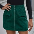 thumbnail image 1 of Fesfesfes Women Skirt Solid Color Zip Skirt Corduroy Short A-line Skirt Clothes Sale, 1 of 7
