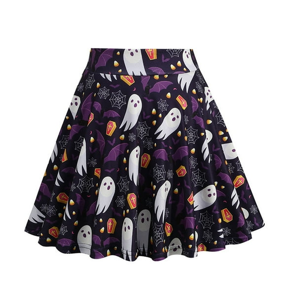 Fesfesfes Women Skirt Summer Casual Halloween Print High Waist Short Swing Skirt Dance Skirt
