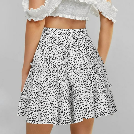 Fesfesfes Women Skirt Summer Casual Vintage High Waist Floral Print Beach Ruffled Short Skirt Clothes Sale
