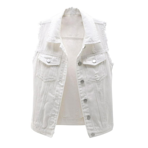 Fesfesfes Women Sleeveless Denim Vest Spring And Fall Coats Solid Sleeveless Denim Jacket Outerwear Sale Items