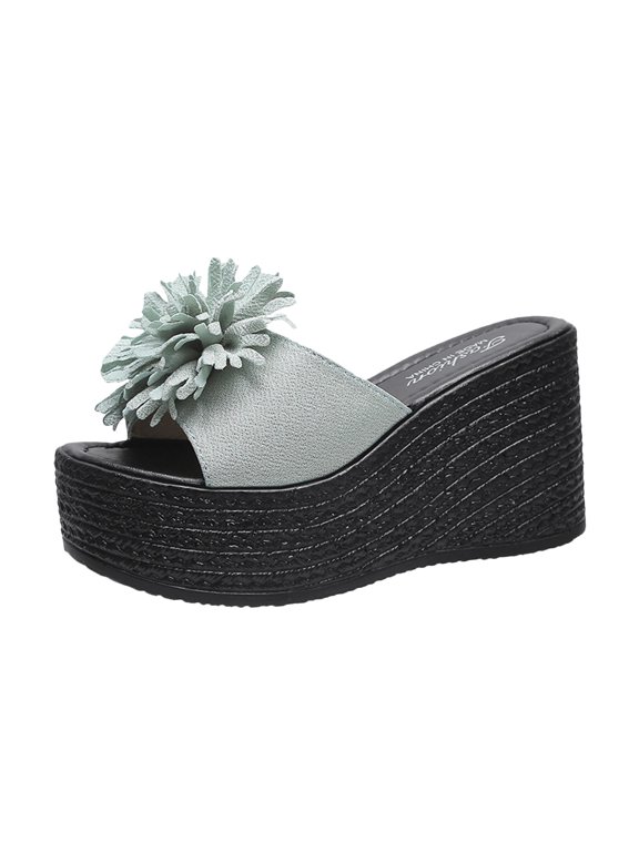 Women Slides Matsu Heel Thick Sole Slope Heel Women's Shoes Breathable Slip-on Beach Sandals 7.5(40)