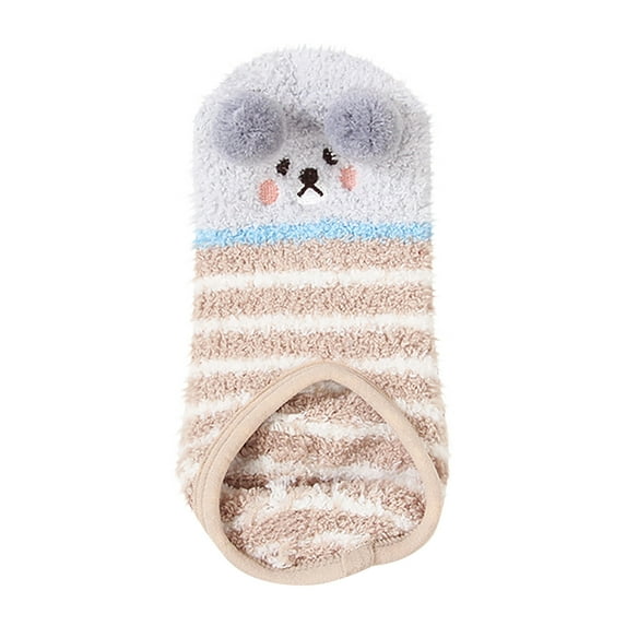 Fesfesfes Women Socks Non-Slip Silica Gel Coral Fleece No-show Socks Thicken Keep Warm Floor Socks