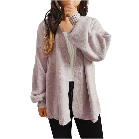 Fesfesfes Women Solid Cardigan Casual Loose Long Sleeve Outerwear Cardigan Fall Sweater Blouse Tops