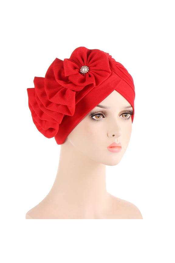 Fesfesfes Women Solid Floral India Muslim Ruffle Chemo Hat Headwear Head Wraps Turbans Beanie Cap Headwraps