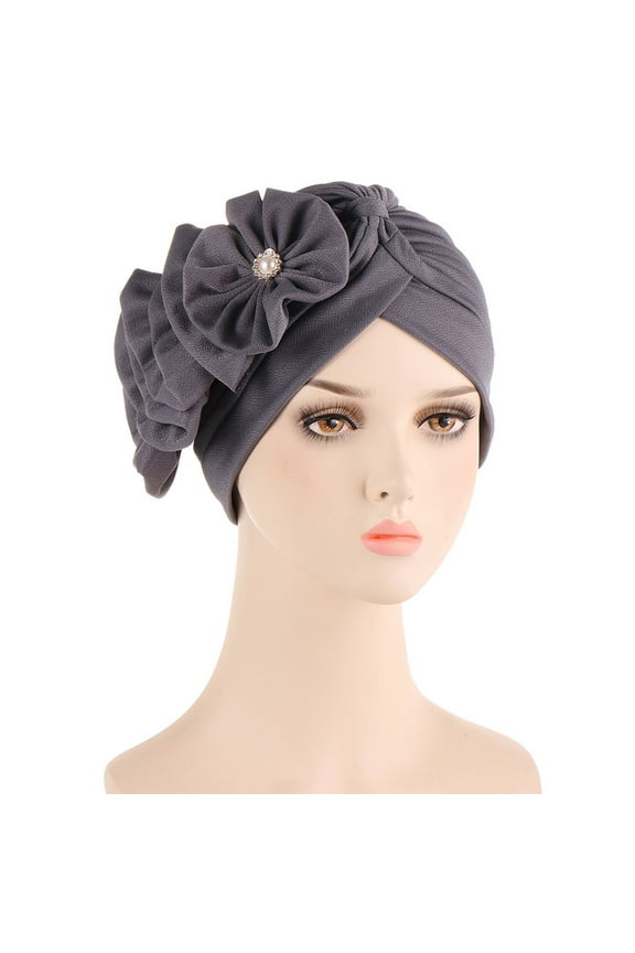 Fesfesfes Women Solid Floral India Muslim Ruffle Chemo Hat Headwear Head Wraps Turbans Beanie Cap Headwraps