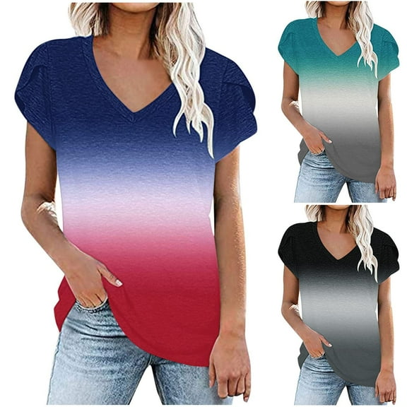 Fesfesfes Women Spring Tops Women's Fashion Printed V Neck Short Sleeve T-shirt Blouse Loose Tops Short Sleeve Undershirt for Women 6(M)