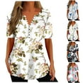 thumbnail image 1 of Fesfesfes Women Summer Clothes Sale Women's Summer V-neck Print Casual Loose Top Short Sleeve V-neck Button Blouses Tops 12(XXL), 1 of 6