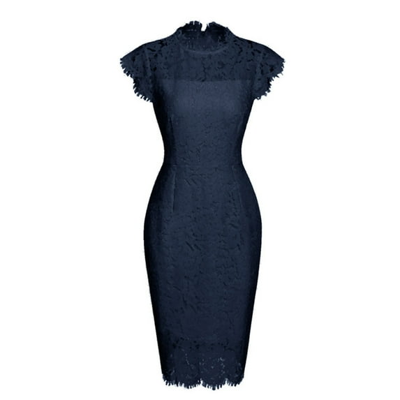 Fesfesfes Women Summer Sexy Vintage Off Shoulder Lace Short Sleeve Slim Solid Dress