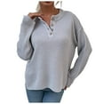 thumbnail image 1 of Fesfesfes Women Sweater Casual Sexy Round-Neck Long Sleeve Tops Blouse Tops on, 1 of 9