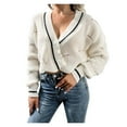 thumbnail image 1 of Fesfesfes Women Sweater Fall V Neck Single Breasted Chain Link Sweater Cardigan or, 1 of 8