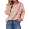 thumbnail image 1 of Fesfesfes Women Sweater Fall Winter Long Sleeve Splicing Button Round-Neck Sweater Tops Under $10, 1 of 7