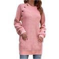 thumbnail image 1 of Fesfesfes Women Sweater Fall Winter Solid Color Button Crew Neck Sweater Long Sleeve Pocket Dress Sale Tops on Clearance, 1 of 7