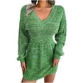 thumbnail image 1 of Fesfesfes Women Sweater Lantern Long Sleeve Multicolor Printing V-neck Pullover Casual Loose Dress or, 1 of 8