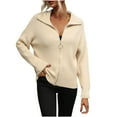 thumbnail image 1 of Fesfesfes Women Sweater Stand-up Collar Long Sleeve Zipper Solid Color Sweater Tee Tops, 1 of 5