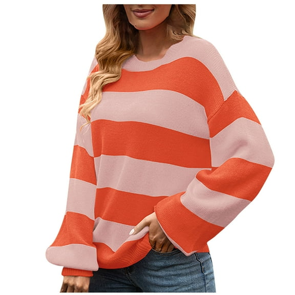 Fesfesfes Women Sweater Tops Tie Dye V-neck Loose Knitting Sweater Casual Long Sleeve Splicing Coat Clothes Sale