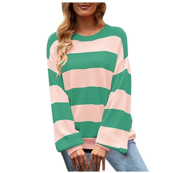 Fesfesfes Women Sweater Tops Tie Dye V-neck Loose Knitting Sweater Casual Long Sleeve Splicing Coat or
