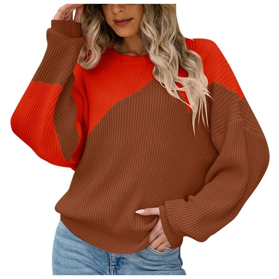 Fesfesfes Women Sweater Tops V-neck Loose Knitting Sweater Casual Long Sleeve Tops Tops on