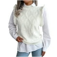 thumbnail image 1 of Fesfesfes Women Sweater V-neck Solid Fungus Edge Rhombus Knitted Sweater Casual Sleeveless Vest Jacket Coat Tops Tops on, 1 of 8