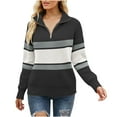 thumbnail image 1 of Fesfesfes Women Sweater Zipper Long Sleeves Tops Round Neck Color Matching Loose Tops Blouse Knitted Sweater, 1 of 4