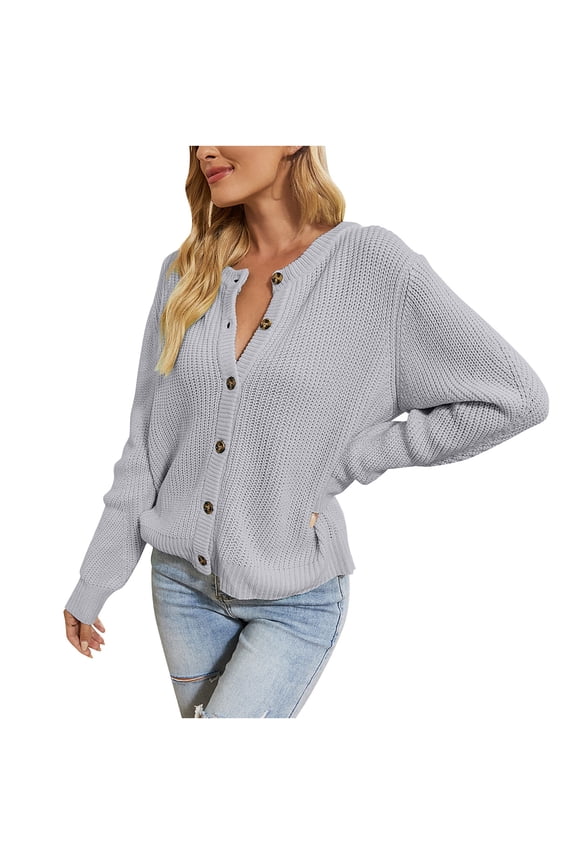 Women Sweaters Button Reversible Long Sleeves Knit Cardigan Loose Tops Blouse Sweater Clothes Sale