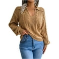 thumbnail image 1 of Fesfesfes Women Sweaters Casual Lapel Neck Solid Long Sleeve Loose Sweater Fall Blouse Tops Under $10, 1 of 8