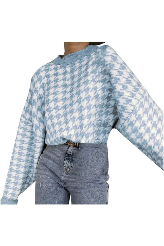 Women Sweaters Casual Long Sleeve Geometric Knit Retro Pullover Sweater Plus Size $10