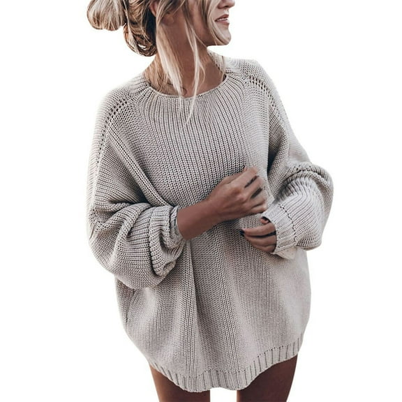 Fesfesfes Women Sweaters Casual Long Sleeve Solid Color Sweater Loose Bat Sleeve Plus Size Sweater Tops Under $10